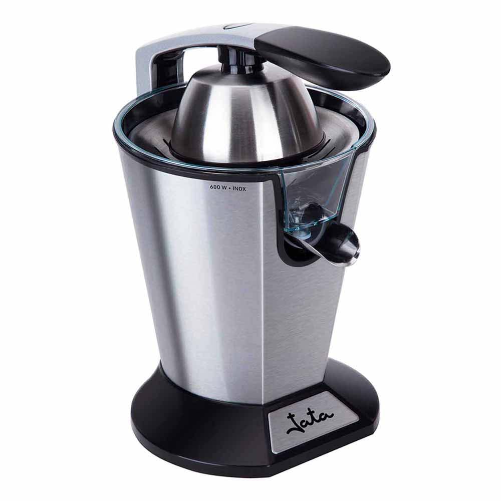Jata JEEX1045 Exprimidor de Naranjas Eléctrico de Brazo, 600 W, Cuerpo Acero Inox, Desmontable, Tapa cierre antigoteo, Base antideslizante, Extracción continua, Silencioso