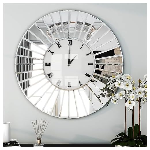 SHYFOY Mirrored Wall Clocks, 24" Decorative Large Clock for Wall Decor, Oversize Glass Wall Clock for Living Room, Big Silver Clock Modern Luxury Home Decor