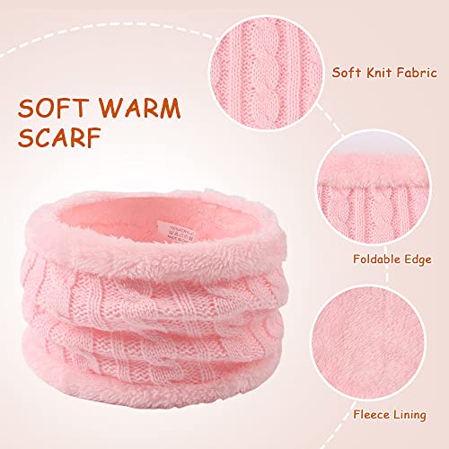 Yuoahcn 3 Pcs Kids Winter Beanie Hat Round Scarf Gloves Set Thick Twist Knit Warm Toddler Winter Cap Gloves Neck Warmer For Boys Girls 1-8 Years(Light Pink) #TOP2