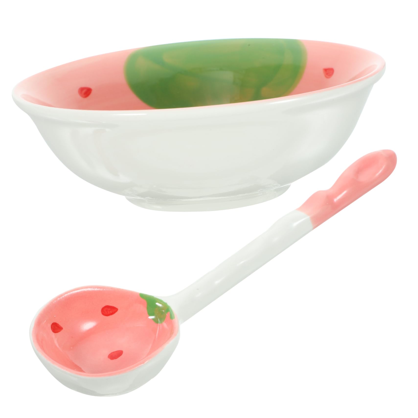 PRETYZOOM 1Set Cute Strawberry Ceramic Soup Bowl with Spoon Adorable Food Bowls for Soup Rice and Salad Easy to Clean and Store for Home Use
