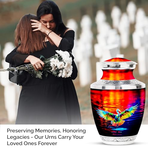 Image of Egret Urn Ashes Personalized - Burial Urn for Mom & Dad - Unique Cremation Urns for Women - Large Funeral Urn - Customized Urns for Human Ashes Adult Male - 10 Inch Large with Velvet Bag