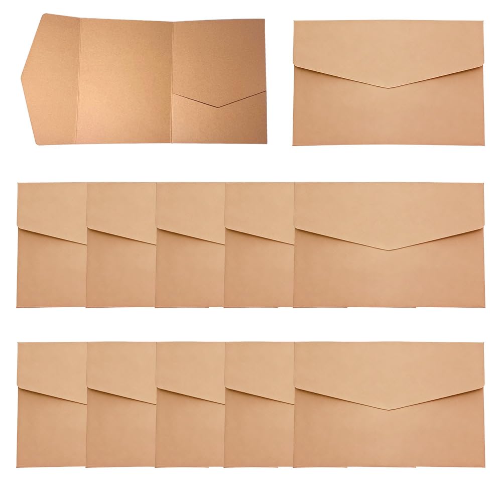 WYAN Pack of 12 Kraft Paper Colour Envelope,Wedding Invitation Card Pocket with Envelop,Tri-fold Wedding Invitation for Wedding Cards Bridal Shower Engagement Birthday Graduation Business Invitations