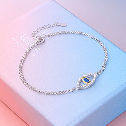 DAOCHONG 925 Sterling Silver Double Strand Cubic Zirconia Evil Eye Bracelet Jewelry For Women Teen Girls (Blue) - Image 3