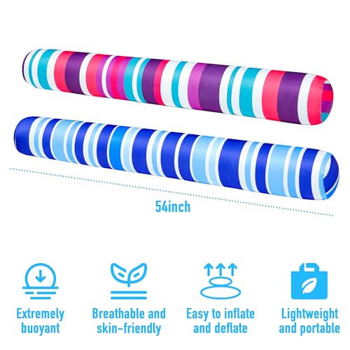 FindUWill 2 Pack Inflatable Swim Pool Noodles, Pool Noodles Floats for Adults, Soft Fabric Covered Large Swim Noodles for Lake, Beach (Blue & Purple)