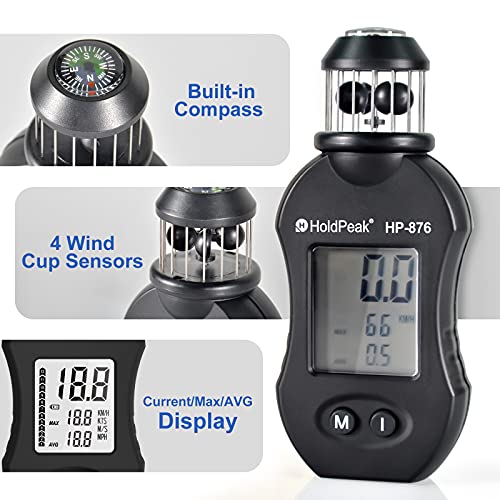 Anemometer Holdpeak Hp-876 Digital Wind Speed Meter Cup-Anemometer, Mini Anemometer With Compass Measure Wind Speed Max/Avg For Hvac Drone Flight Climbing Outdoor Activities #TOP1
