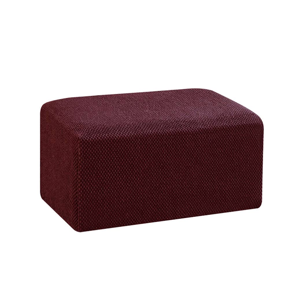 Stretch Ottoman Slipcovers Rectangle,Foldable Footstool Protector Soft Non Slip Footrest Covers Jacquard Spandex Furniture Protector for Living Room-Wine red-One Size