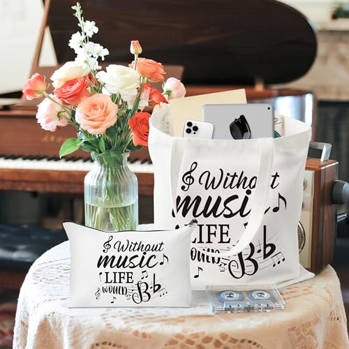 Image of Y1tvei Canvas Bags Gifts, Tote Bag with Makeup Pouch, Birthday Party Favors