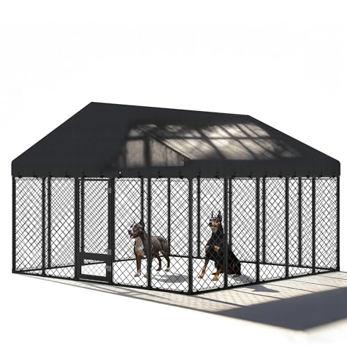 10x10x6.4 FT Large Outdoor Dog Kennel with Roof, Heavy...
