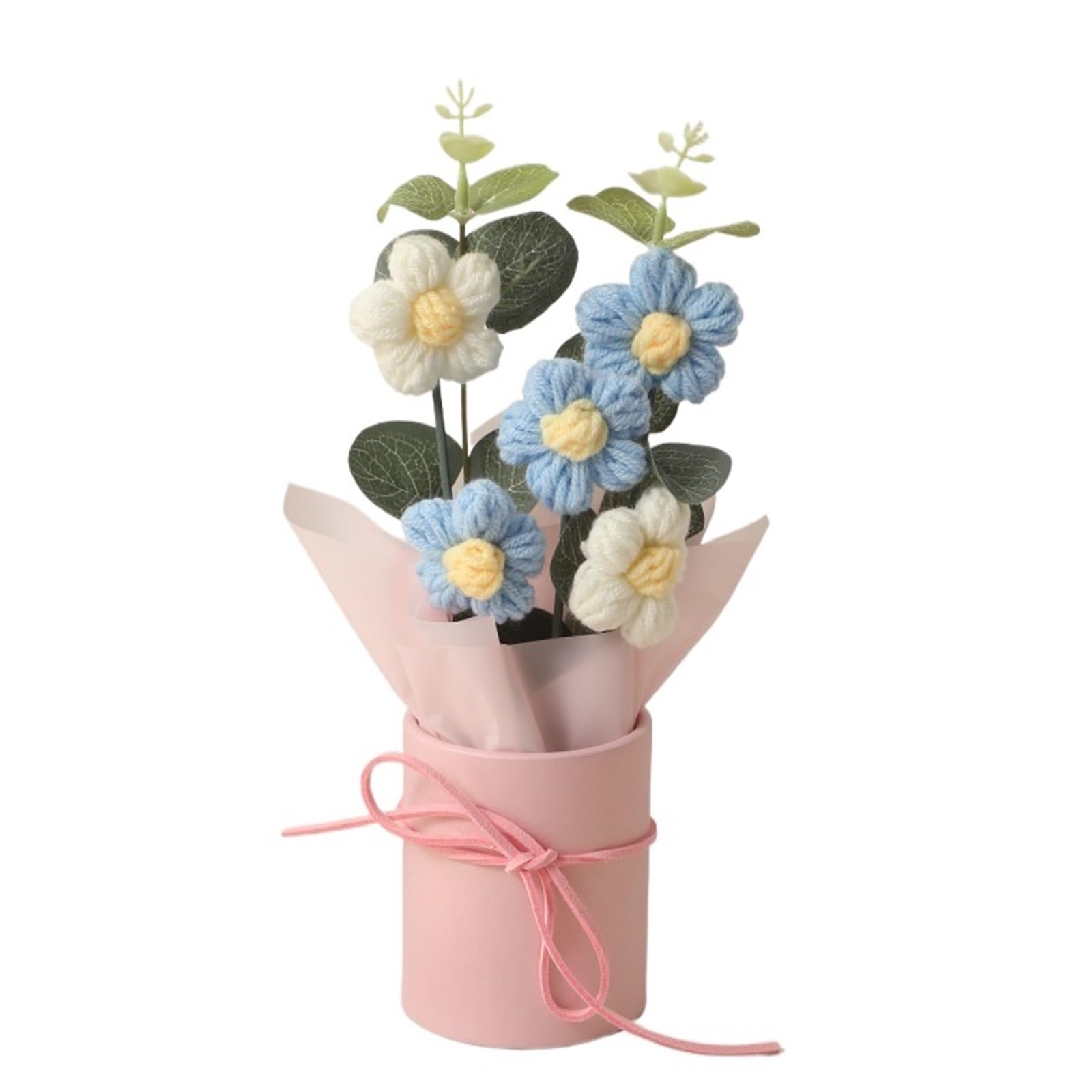 PawUniscript Exquisite Handmade Crocheted Bucket Bouquet Of Daisies - Perfect For Mother's Day, Valentine's Day, Birthdays, And Weddings(Blue)