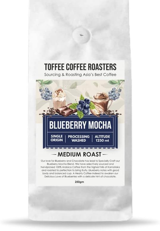 Toffee Coffee Roasters | Blueberry Mocha Coffee | Speciality Blend | 100% Arabica Medium Roast | Notes: Fruity & Blueberry | Grind: Moka Pot| Freshly Roasted| 250 g