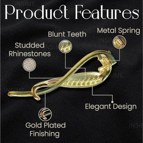 Image of INSIME Rhinestone stone hair clips for women Stylish | Sparkling Big French barrette hair bun clips | Fancy metal hair clips bun accessories Korean banana hair clip for wedding