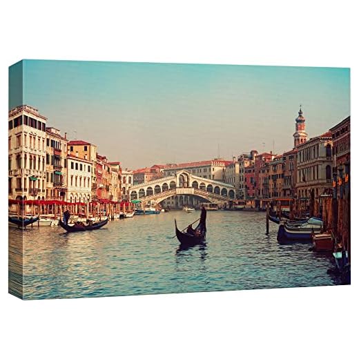 wall26 - Canvas Prints Wall Art - Rialto Bridge and Gondolas in Venice. | Modern Wall Decor/Home Decoration Stretched Gallery Canvas Wrap Giclee Print. Ready to Hang - 24" x 36"