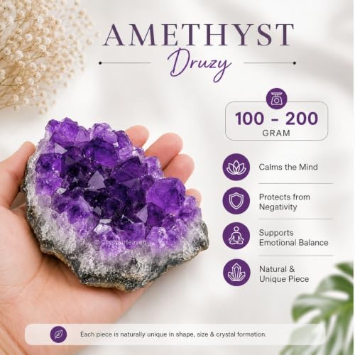 Image of Amethyst Crystal Stone Certified Cluster - Raw Amethyst Stone Original Certified for Energy Cleansing, Meditation, Chakra Balancing, Healing and Decoration Gift