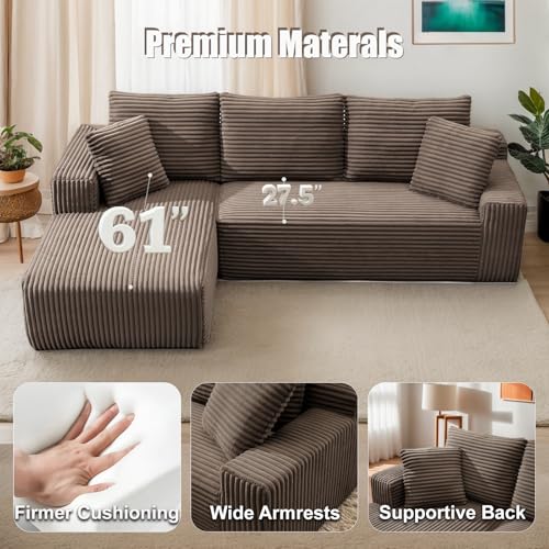 MEISIMAN 106'' L Shaped Couch, Deep Seat Sofa Cloud Couch with Chaise & Pillows, Modular Cloud Sectional Couches for Narrow Living Room Friendly, Tool-Free Setup(Dark Brown) - Image 6