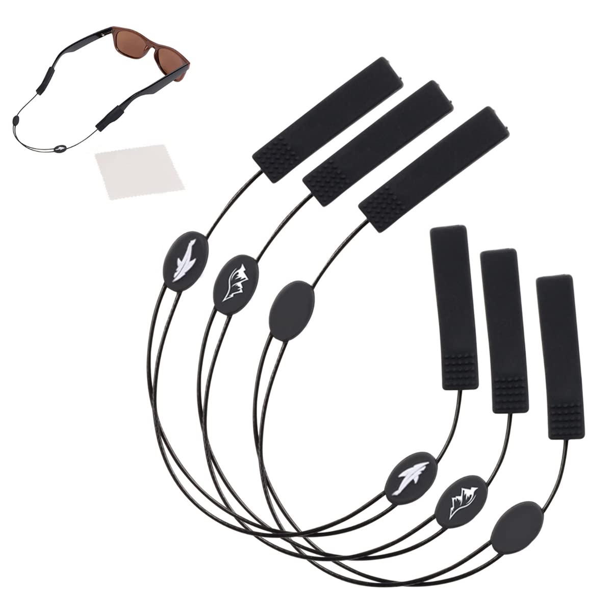 Adjustable Eyeglass Strap (3 Pack) - No Tail Sunglass Strap - Eyewear String Lanyard - With Bonus Cleaning Cloth - 3 Pack