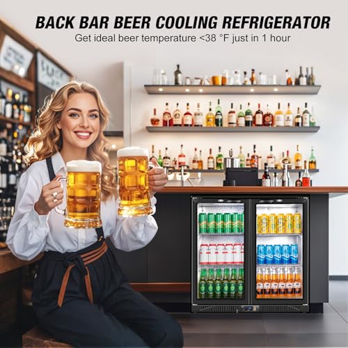 Image of Beverage Refrigerator Under Counter, Back Bar Cooler with 2 Glass Door, Commercial Display Fridge 35.42 Inch Wide 7.4 Cu.Ft, Drink Fridge for Beer Soda Wine, Beverage Cooler for Kitchen Shop Bar