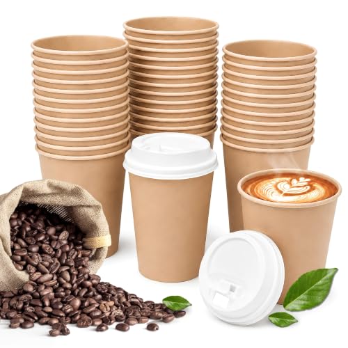 Vasos Café Desechables con tapa Take Away, Color Kraft, Pack 100 Unidades