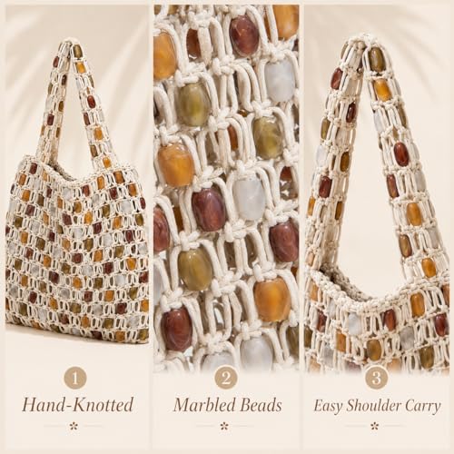 Bolso Tote con Cuentas de Moda Tejido a Mano Boho miniatura 6