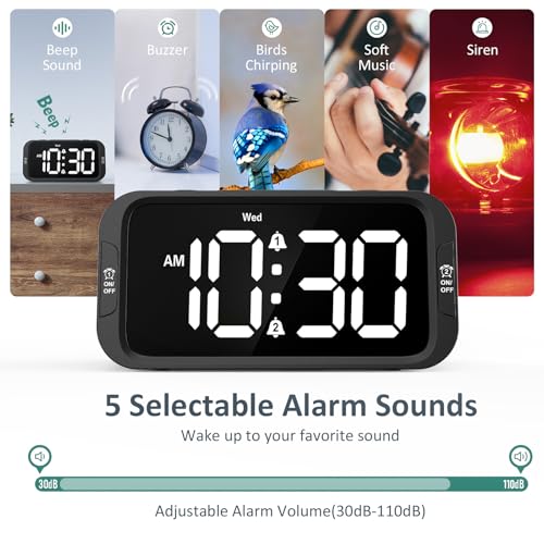 Image of Odokee Digital Dual Alarm Clock for Bedroom with 0-100% Dimmable Display | Easy to Set Alarm Clock with Weekday /Weekend Mode - Loud Alarm for Heavy Sleepers with 5 Sounds Adjustable Volume