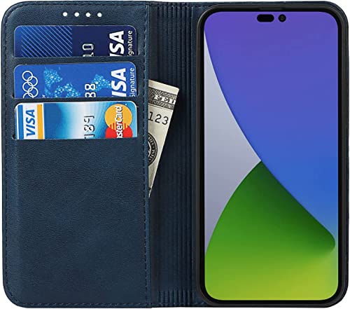 Étui de luxe pour iPhone 14 en cuir PU bleu2 avec finitions de qualité