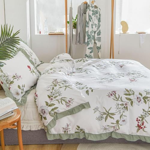 Freyamy Mädchen Bettwäsche 135x200 Blumen Bunt Floral Rüschen BettwäscheSet – Ansicht 3