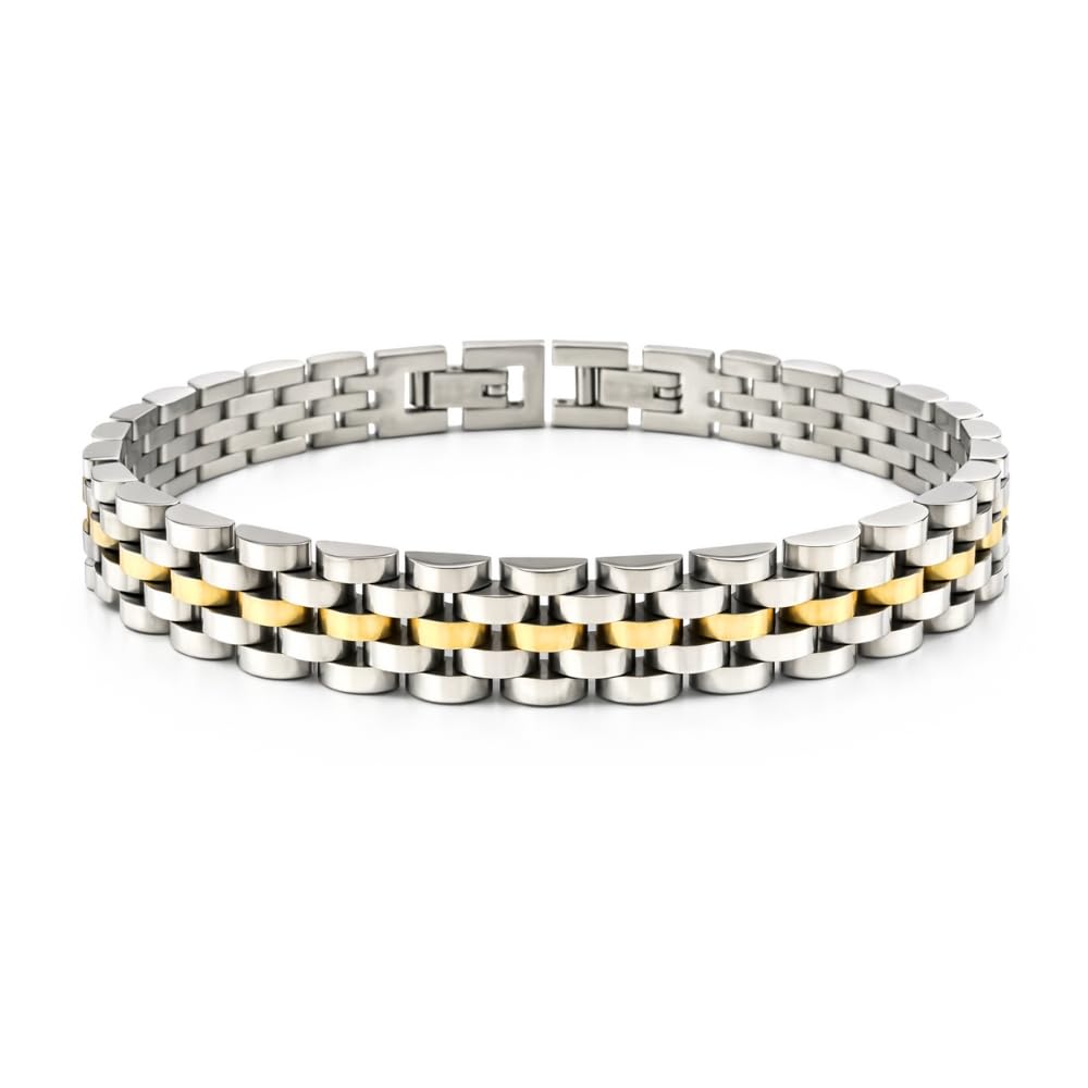 Bracciale Uomo in Acciaio Inox Maglia Jubilee con Dettagli Dorati – Gioiello Maschile Elegante e Raffinato – Accessorio Resistente – Idea Regalo Uomo
