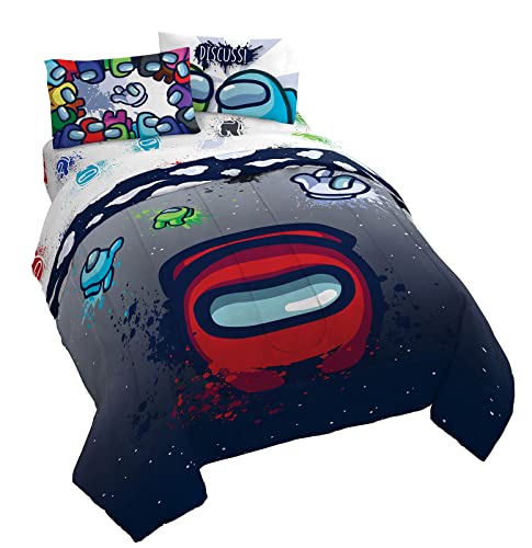 Jay Franco Among Us Space Splatter 5 Piece Queen Size Bed Set-Comforter & Sheet Set-Soft Fade Resistant Microfiber (Official Among Us Product)