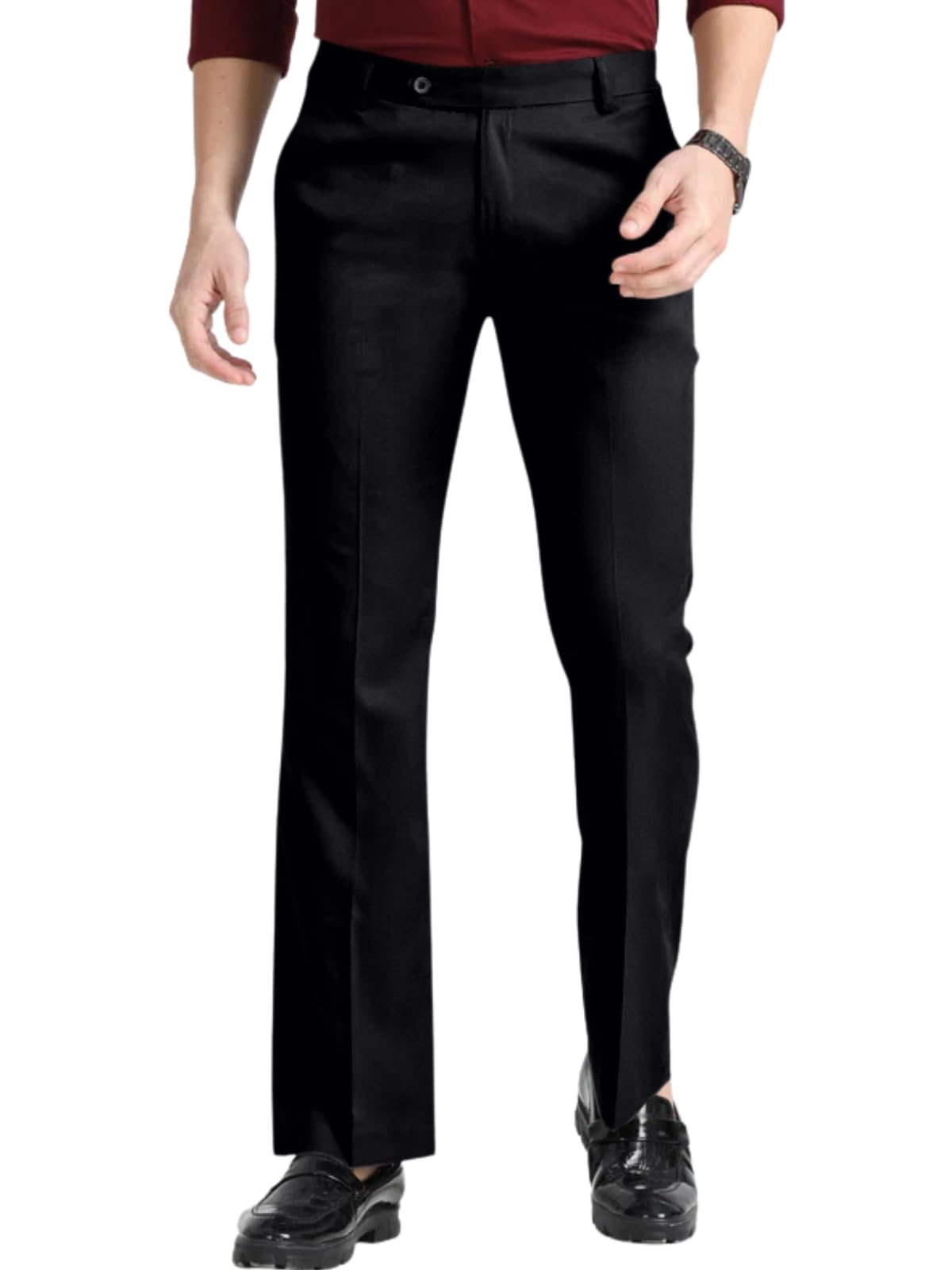 Men's Formal Cotton Blend Trousers, Slim Fit Office Wear Pants with Button Closure, Wrinkle Resistant Smart Casual Workwear Bottoms-image-0
