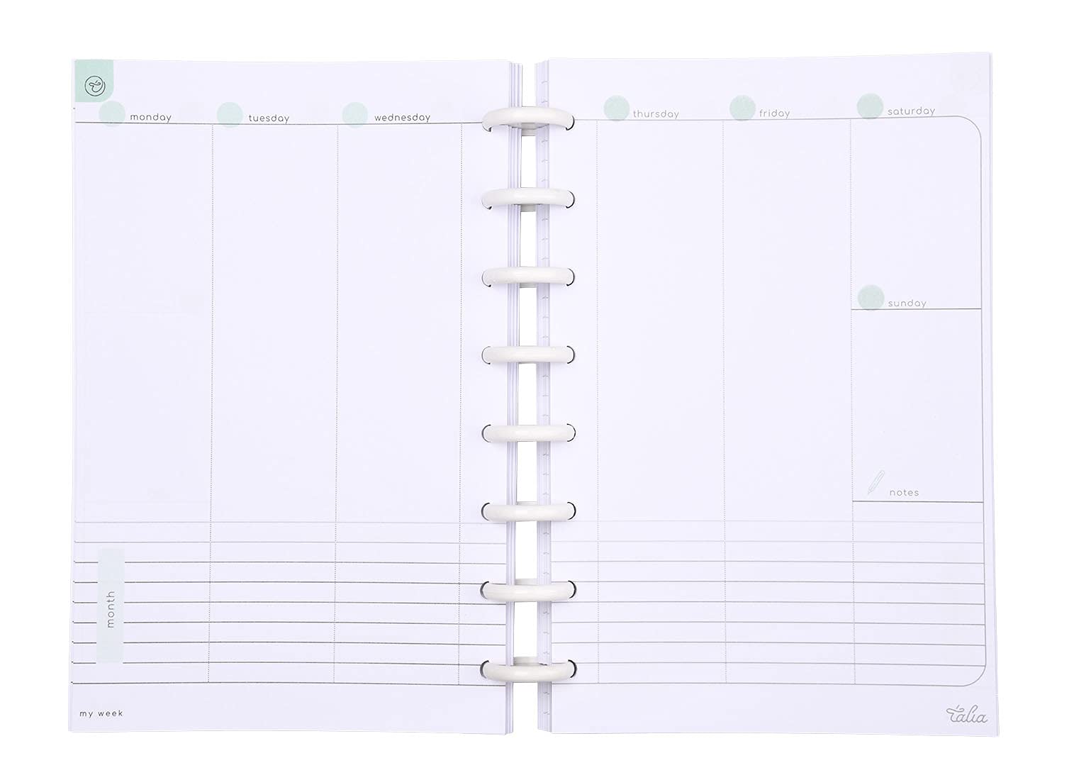 Talia Wkłady do notatników Discbound (układ tygodniowy niedatowany, Junior (14.0 cm x 21.6 cm))