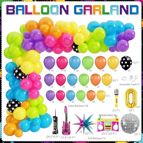 Image of Fayoo 90s Party Decorations 80s Disco Theme Birthday Party Supplies Kit | Includes Back to the 90's Backdrop, Tablecloth, Happy Birthday Banner, 90s Balloon Arch Kit, Cake Toppers