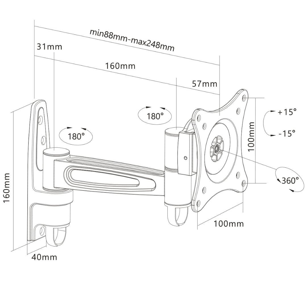 Manhattan 423700 Universal Gelenkarmhalterung für Flachbildschirme ein Schwenkarm 13" bis 27" bis zu 15 kg schwarz