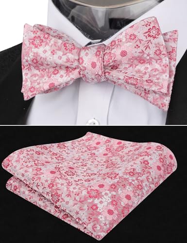 Image of Alizeal Mens 2pcs Floral Self-tied Bow Tie Pocket Square Set | Premium Classic Pocket Square Perfect for Wedding Proms Business