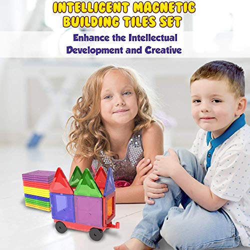 Desire Deluxe Magnetic Tiles Blocks Building Set For Kids – Learning Educational Toys For Boys Girls For Age 3-8 Year-Old – Birthday Present Gift (57Pc) #TOP7