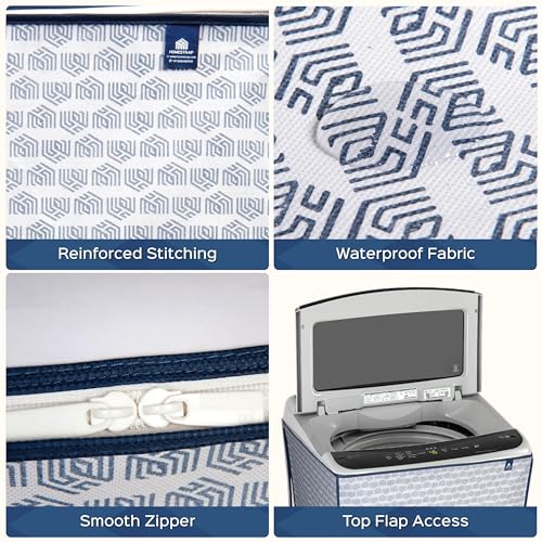 Image of Homestrap Top Load Washing Machine Cover | Waterproof & Dustproof Fabric Protector | Fits 6-7.5 kg Fully Automatic Machines | Compatible with LG, Samsung, Whirlpool, IFB & More | WHITE