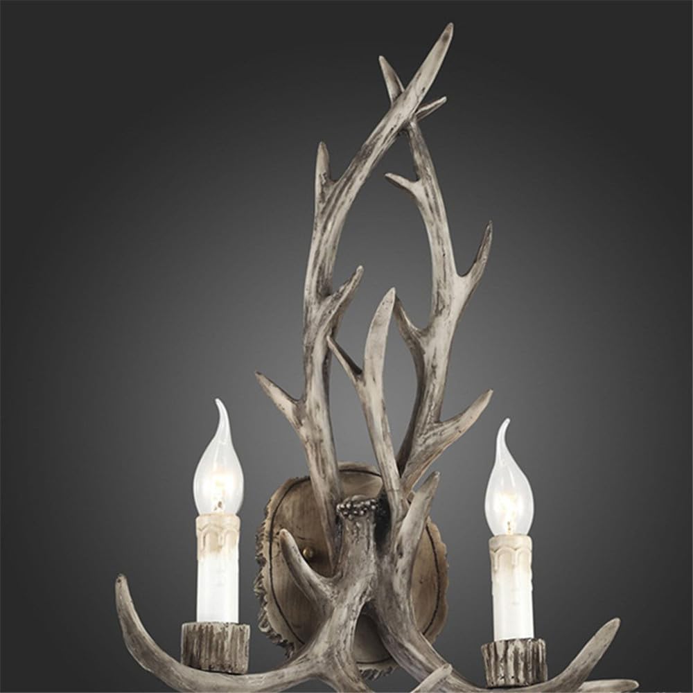 KXEcoLife American Retro Antlers Wall Lamp LED Personality Creative Living Room Restaurant Bedroom Villa Clothing Store Cafe Bar Log Cabin Aisle Light (Style 15)