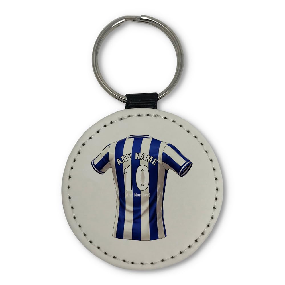 UNIGIFT Personalised Gift - Sheffield Blue Fan White Round Keyring (Blue and White Stripes Football Jersey Design) Custom Name Keychain - Owlerton S6 Club