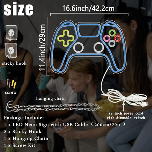 Image of Gamer Neon Sign for Gaming Room Decor, LED Game Controller Light Signs for Boys Room Decor, Dimmable Gaming Neon Sign Light for Wall Art Game Controller Shaped Sign for Gamers Gift Ideas Teens Kid
