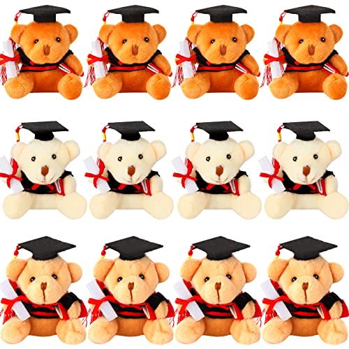 Zomiboo 12 Osos de Graduación Clase de 2024 Mini Oso Graduado de 9 cm Animal de Peluche de Oso con Gorra Regalos de Graduación Preescolar Llavero de Osito Diminuto DIY Recuerdos para Fiesta Bricolaje