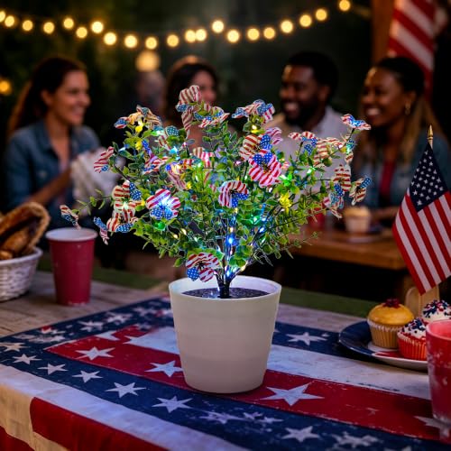 Image of Patriotic LED Artificial Flowers, 4th of July LED Flower Light, Red White Blue Patriotic Home Decor