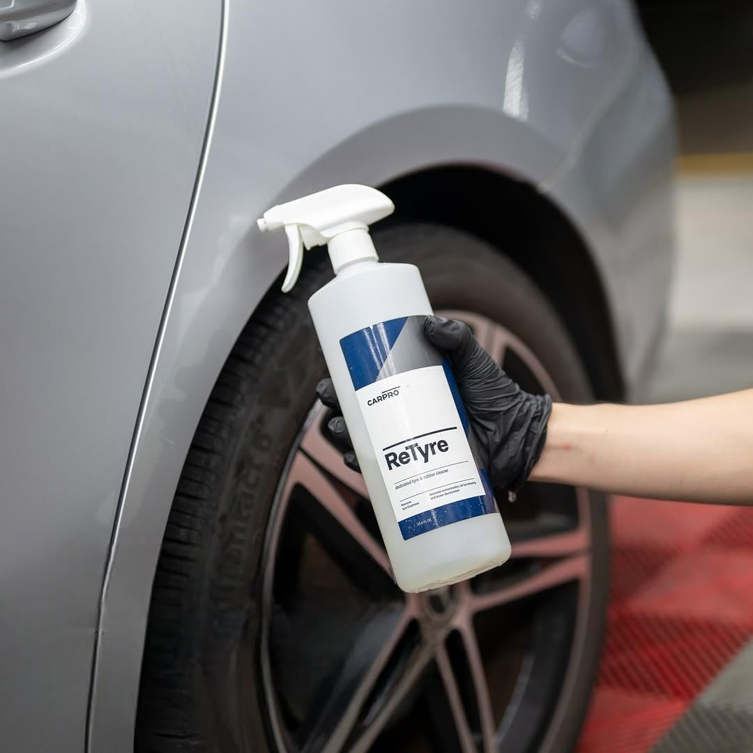 CARPRO ReTyre Car Tire & Rubber Cleaner: All in One Tire & Wheel Cleaner, Car Wash Wheel Cleaning Spray for Car Detailing - Clean New Tire Look - 1 Liter (34 fl oz)