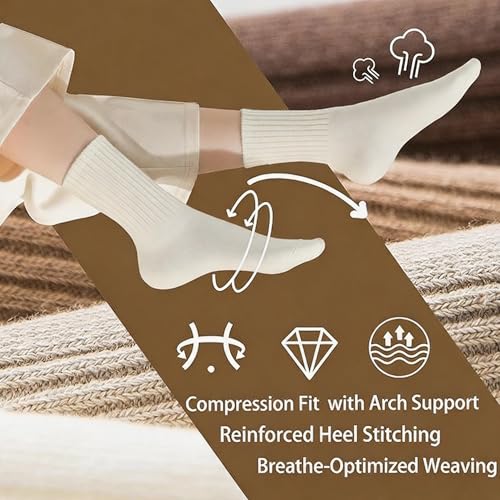 Image of 5 /6 pairs crew socks for womens, organic cotton socks women,Casual thin Socks and Breathable Crew Socks 5-9