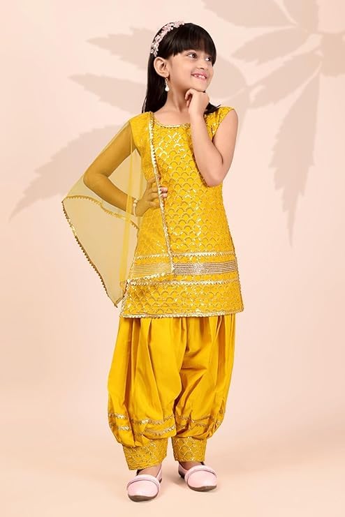 Image of Girls Ethnic Wear Embroidery Cotton Blend Kurti Patiala Set with Dupatta - Traditional Indian Outfit for Birthday Anniversary Festive Gift Occasion Gift Rakshabandhan Rakhi Diwali Wear