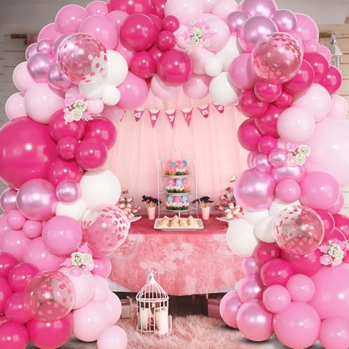 Image of Ouddy Life 157 Pcs Pink Balloons Arch Garland Kit, Hot Metallic Light Pastel Pink White Rose Confetti Balloons Different Size Princess Birthday Wedding Gender Reveal Mothers Day Party Decorations