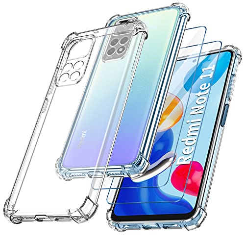 YisrLery Coque Compatible avec Xiaomi Redmi Note 11 / Note 11S 4G, avec Lot de 2 Protection Écran, Transparent Étui de Protection en Silicone Antichoc Anti-Rayures, Mince Souple TPU Bumper Housse Cover
