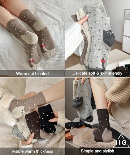 Image of IIG Cute Warm Wool Socks for Women Super Cozy Thick Crew Winter Socks Gifts, 5 Pairs