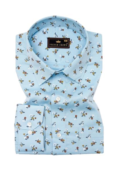 french crown Men's Blizzard Blue Ditsy Printed Twill Premium Cotton Shirt (Size)-picture-44