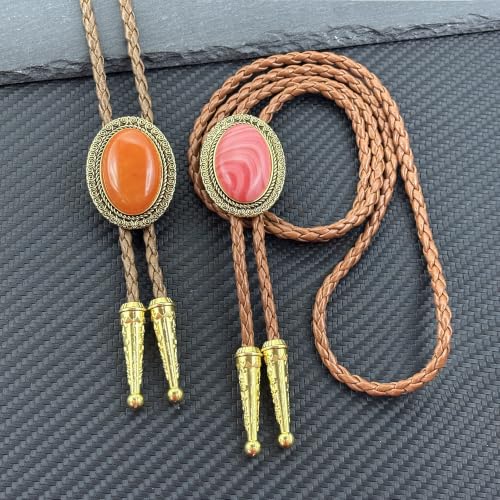 Image of Jeilwiy Bolo Tie for Men Real Stone Westwern Cowboy Ties Silver Bolos Women Leather Necktie Gift for Birthday Christmas