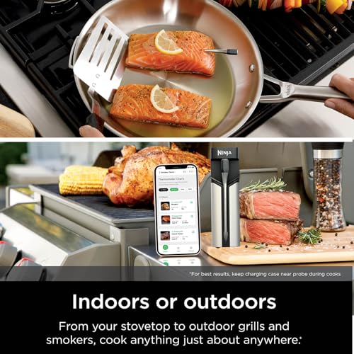Image of Bundle of Ninja Everclad Commercial-Grade Stainless Steel 12 inch Fry Pan & ProChef Wireless Meat Thermometer Probe for Indoor Cooking, Bluetooth App Connection, Flareup Resistant, Waterproof, US Only