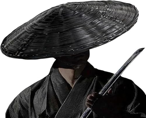 zonzxcv Black Samurai Hat Bamboo Japanese Hat for Cosplay Role Playing as An Ancient Swordsman Knight or Japanese Swordsman.Dia.18.5 Inch