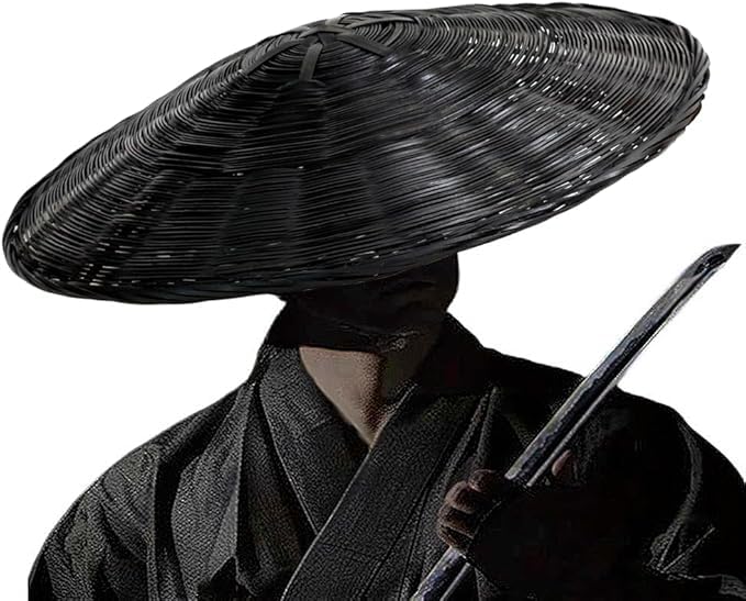 zonzxcv Black Samurai Hat Bamboo Japanese Hat for Cosplay Role Playing as An Ancient Swordsman Knight or Japanese Swordsman.Dia.18.5 Inch